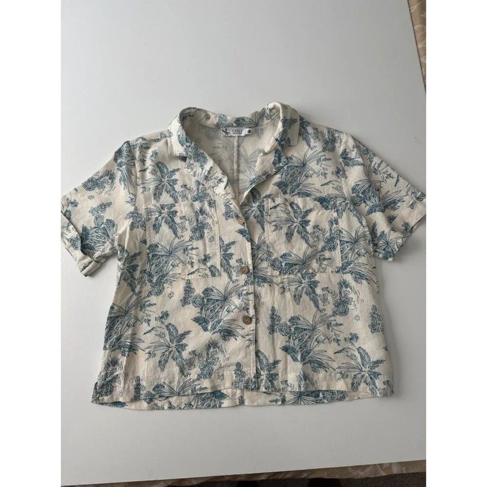 Carve Designs Linen Camp Shirt Scenic Palm Print Transitional Layering Piece - Picture 1 of 8